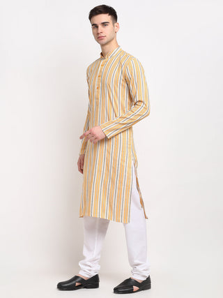 Jompers Men's Yellow Cotton Striped Kurta Payjama Sets