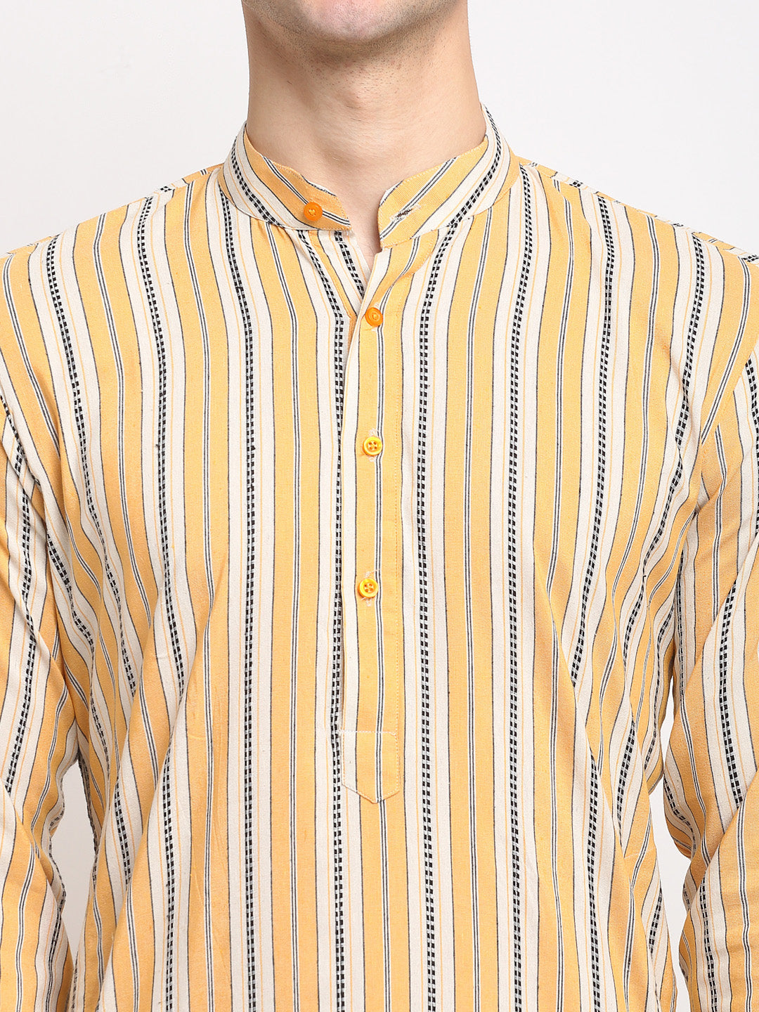 Jompers Men's Yellow Cotton Striped Kurta Payjama Sets
