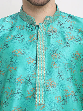 Jompers Men's Green Dupion Printed Kurta Payjama Sets