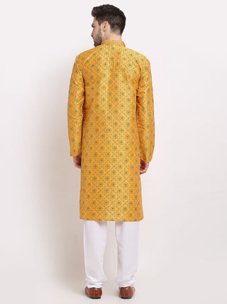 Jompers Men's Mustard Woven Kurta Only