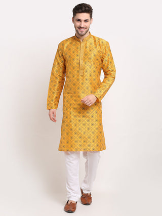 Jompers Men's Mustard Woven Kurta Only