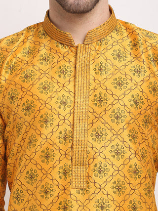 Jompers Men's Mustard Woven Kurta Only