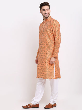 Jompers Men's Orange Woven Kurta Payjama Sets