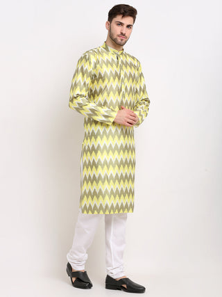 Jompers Men's Multi-Olive Dupion Ikkat Kurta Only