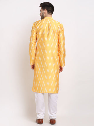 Jompers Men's Mustard Dupion Ikkat Kurta Payjama Sets