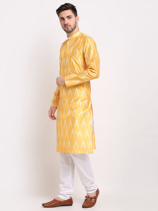 Jompers Men's Mustard Dupion Ikkat Kurta Payjama Sets