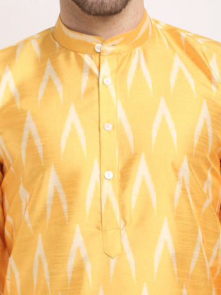 Jompers Men's Mustard Dupion Ikkat Kurta Payjama Sets