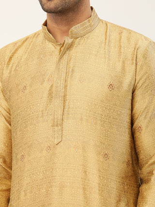 Jompers Men's Beige Coller Embroidered Woven Design Kurta Pyjama