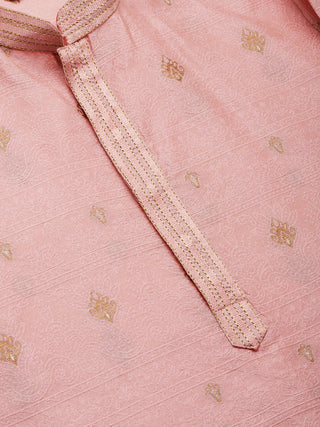 Jompers Men's Pink Coller Embroidered Woven Design Kurta Pyjama