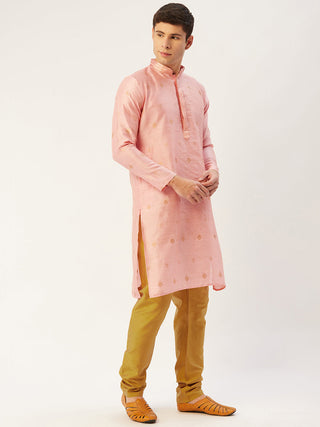 Jompers Men's Pink Coller Embroidered Woven Design Kurta Pyjama