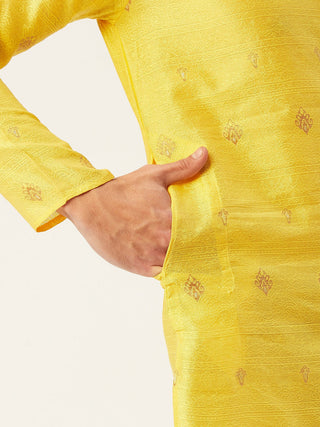 Jompers Men's Yellow Coller Embroidered Woven Design Kurta Only