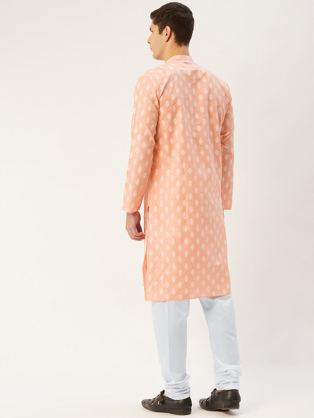Jompers Men's Peach Cotton Floral printed kurta Pyjama Set