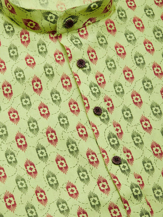 Jompers Men's Green Cotton Ikat printed kurta Only
