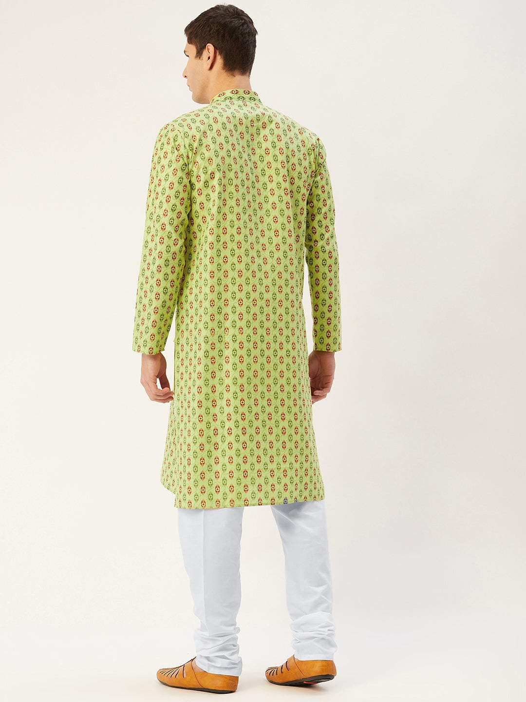 Jompers Men's Green Cotton Ikat printed kurta Pyjama Set