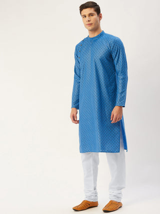 Jompers Men's Blue Cotton printed kurta Pyjama Set