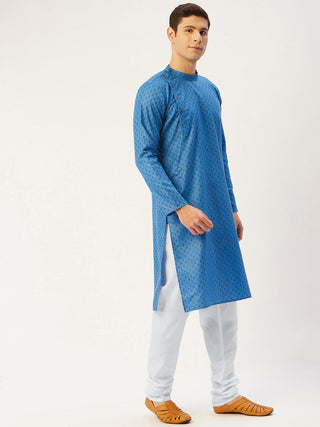 Jompers Men's Blue Cotton printed kurta Pyjama Set