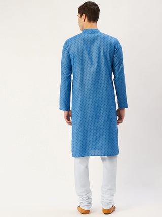 Jompers Men's Blue Cotton printed kurta Pyjama Set