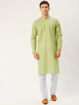 Jompers Men's Green Cotton printed kurta Only