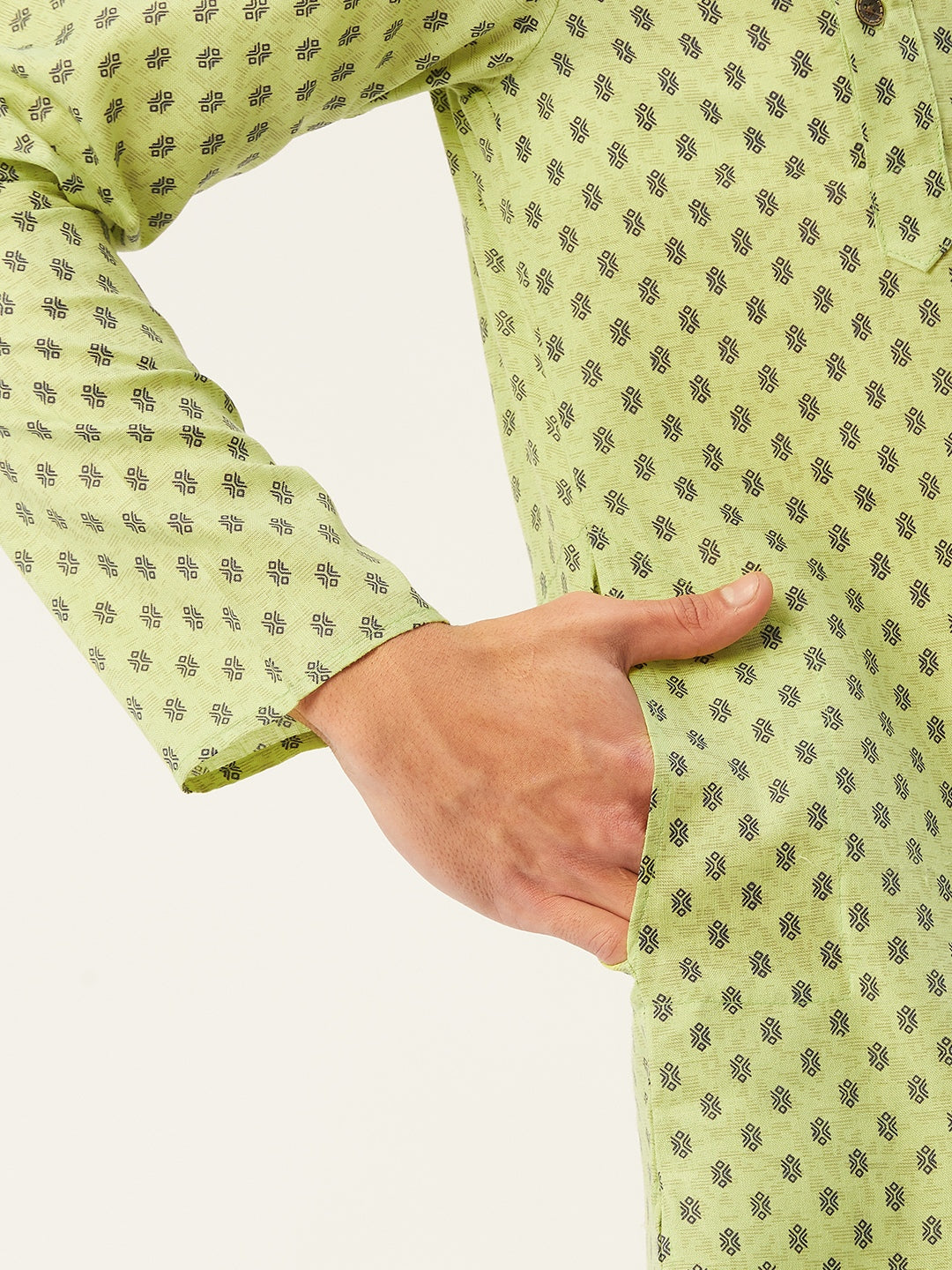Jompers Men's Green Cotton printed kurta Pyjama Set