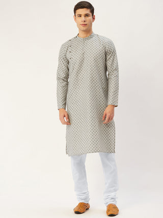 Jompers Men's Grey Cotton printed kurta Only