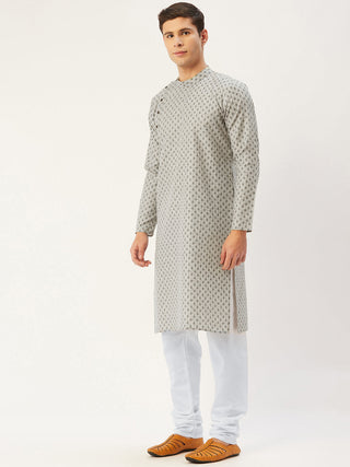 Jompers Men's Grey Cotton printed kurta Pyjama Set