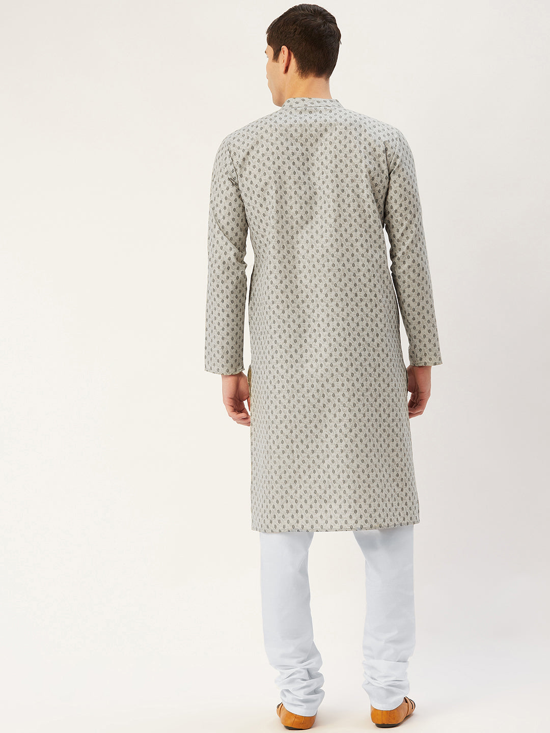 Jompers Men's Grey Cotton printed kurta Pyjama Set