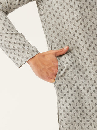 Jompers Men's Grey Cotton printed kurta Pyjama Set