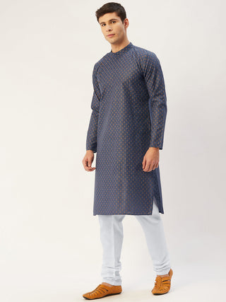 Jompers Men's Navy Cotton printed kurta Pyjama Set