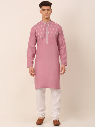 Men's Magenta Pink Embroidered Kurta Pajama Sets