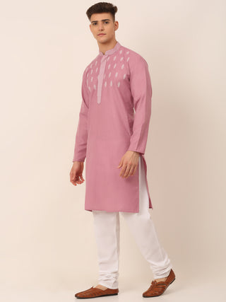 Men's Magenta Pink Embroidered Kurta Pajama Sets