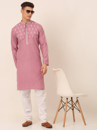 Men's Magenta Pink Embroidered Kurta Pajama Sets