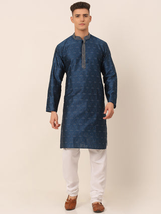 Men's Silk Blend Collar Embroidered Kurta Pyjama Set