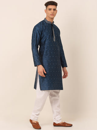 Men's Silk Blend Collar Embroidered Kurta Pyjama Set