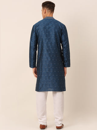 Men's Silk Blend Collar Embroidered Kurta Pyjama Set