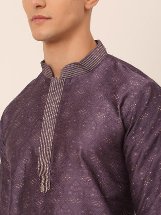 Men's Silk Blend Collar Embroidered Kurta Pyjama Set