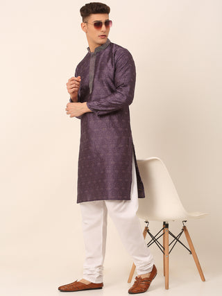 Men's Silk Blend Collar Embroidered Kurta only