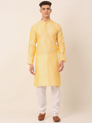 Men's Silk Blend Collar Embroidered Kurta Pyjama Set