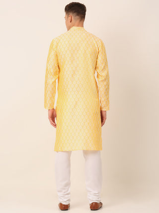 Men's Silk Blend Collar Embroidered Kurta Pyjama Set