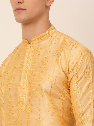 Men's Silk Blend Collar Embroidered Kurta Pyjama Set