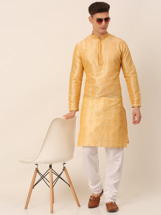 Men's Silk Blend Collar Embroidered Kurta Pyjama Set