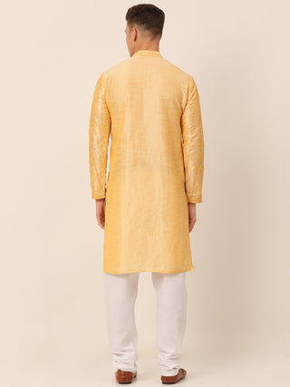 Men's Silk Blend Collar Embroidered Kurta Pyjama Set