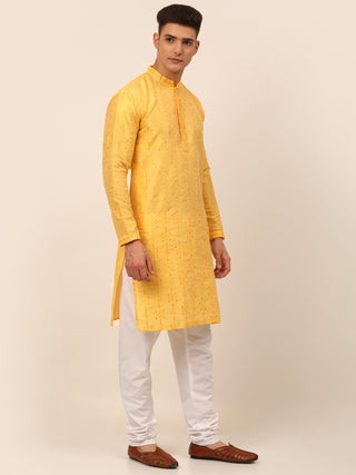 Men's Silk Blend Collar Embroidered Kurta Pyjama Set