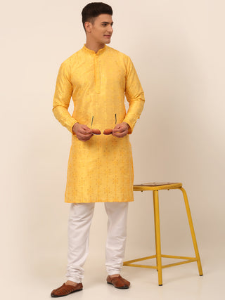 Men's Silk Blend Collar Embroidered Kurta Pyjama Set