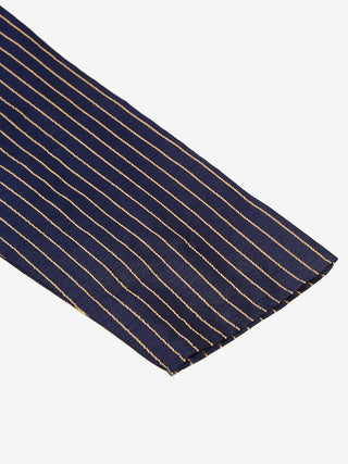 Men Navy Blue Striped Pleated Chikankari Kurta pyjama Set