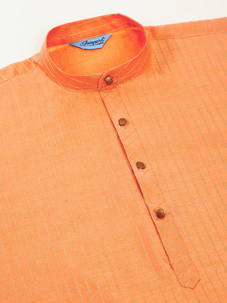 Men Peach Striped Pleated Chikankari Kurta pyjama Set