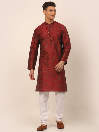 Men Maroon Paisley Printed Kurta with Pyjama