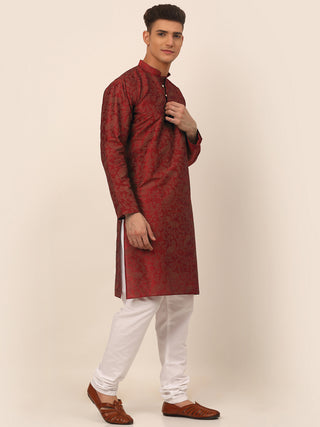 Men Maroon Paisley Printed Kurta with Pyjama