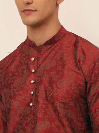 Men Maroon Paisley Printed Kurta with Pyjama