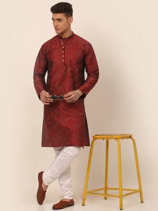 Men Maroon Paisley Printed Kurta with Pyjama