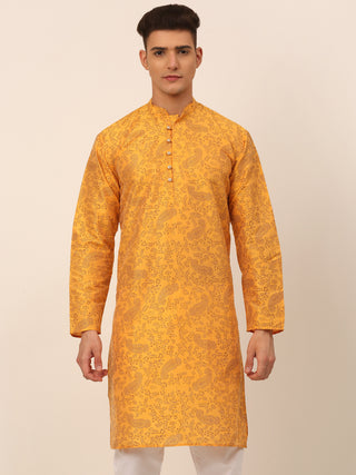 Men Mustard Paisley Printed Kurta Only